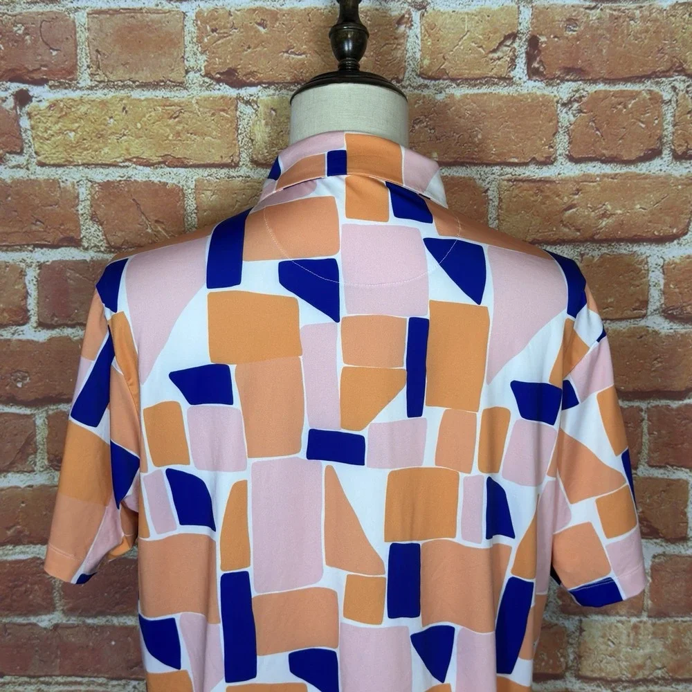 Bad Birdie Catalina 4 Way Stretch Golf Polo Shirt Geometric Orange Men's XL